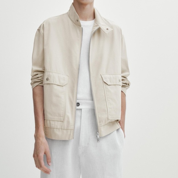NWT Massimo Dutti‎ Men's 100% Cotton Jacket With Pockets Cream Size Large - Picture 1 of 13